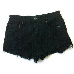 American Eagle Women's Hi-Rise Festival Jean Denim Shorts Sz 4 Black Distressed
